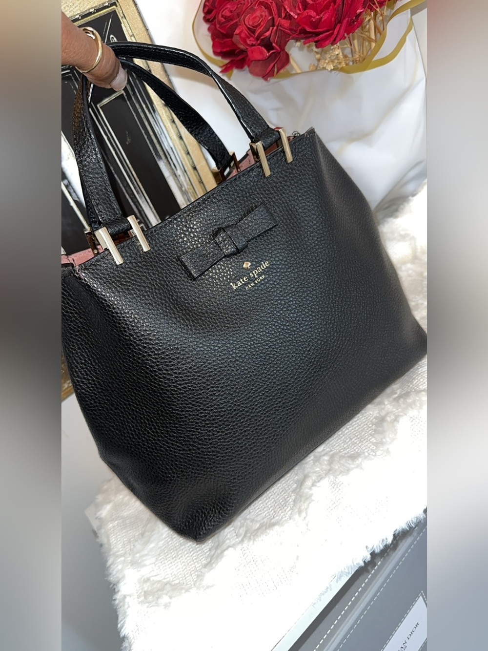 Kate Spade Gwyn Pershing Street satchel  black pebbled leather